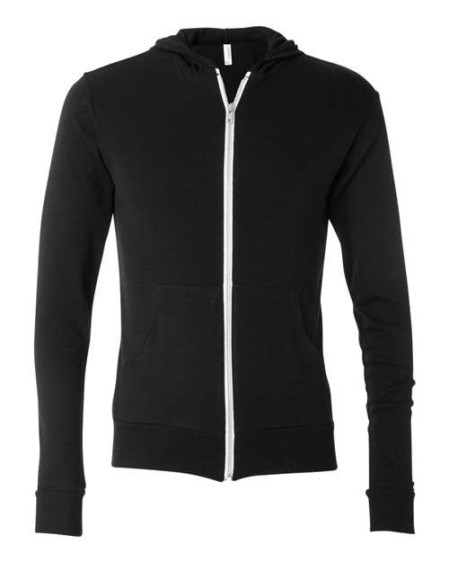 Unisex Triblend Lightweight Full-Zip Hooded Long Sleeve Tee