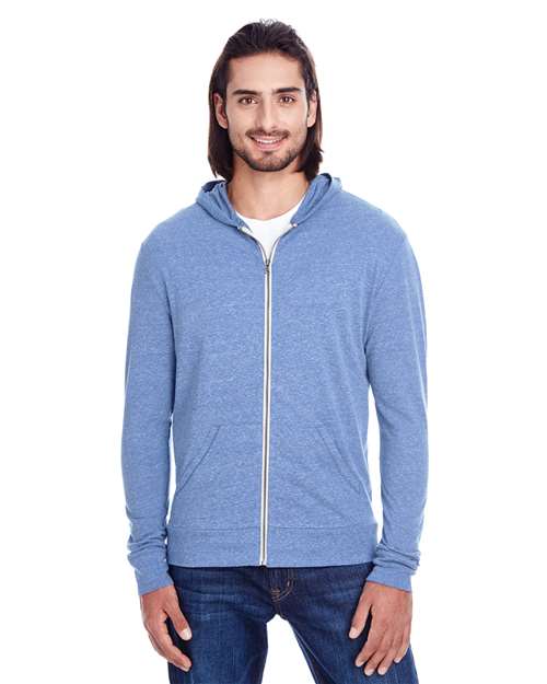 Unisex Triblend Full-Zip Lightweight Hooded Sweatshirt
